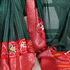 Green Color Patola Print With Weaving Work Tussar Chex Saree