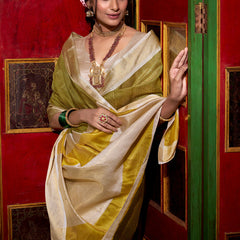 Green Color Zari Weaving Work Jacquard Chex South Saree