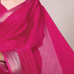 Pink Color Self Printed With Zari Weaving Work Chinon Saree