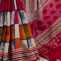 Maroon Color Printed With Temple Border Polyester Viscose Chanderi Saree