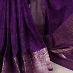 Purple Color Self Printed With Zari Weaving Work Chinon Saree