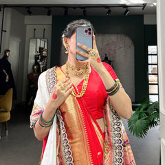 Red Color Zari Weaving Work With Jacquard Silk (Paithani) Maharashtrian Bride Saree