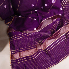 Purple Color Sequins With Zari Line Viscose Chanderi Saree