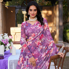 Onion Color Printed With Peral Lace Border Weightless Marbal