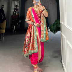 Pink Color Zari Weaving Work With Jacquard Silk (Paithani) Maharashtrian Bride Saree