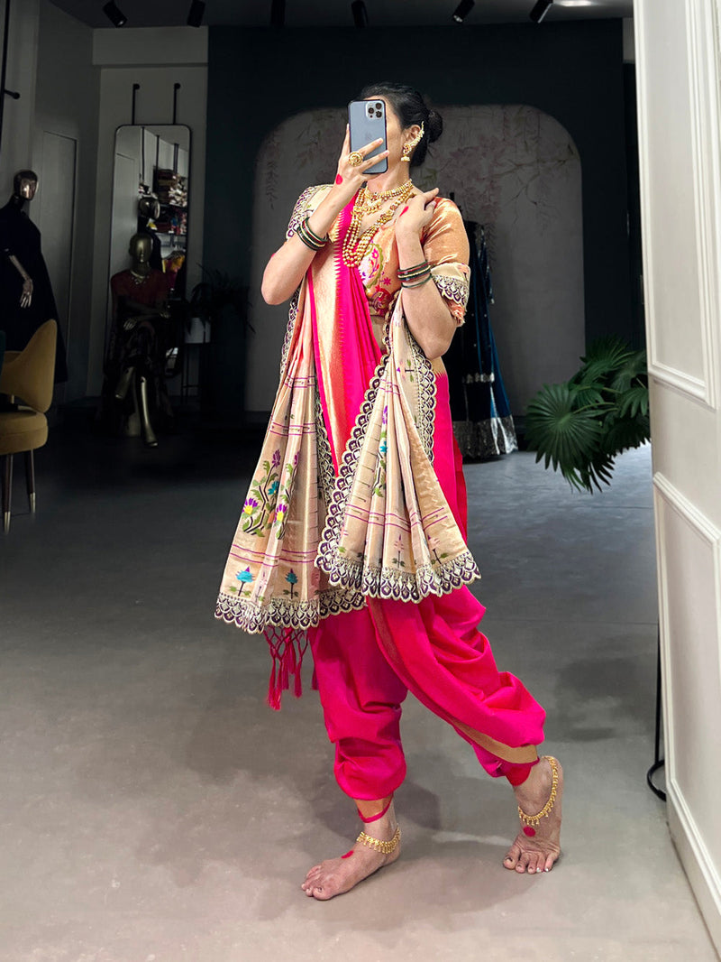 Pink Color Paithani Zari Weaving Work Jacquard Silk Saree