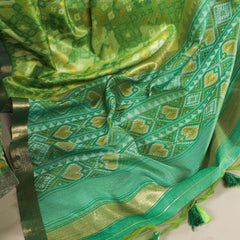 Pista Color Patola Print With Zari Weaving Work Jacquard Silk Saree