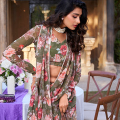 Mehandi Color Printed With Peral Lace Border Weightless Marbal