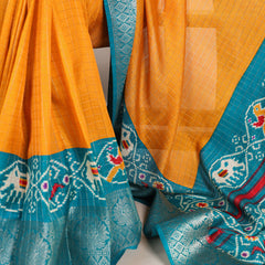 Mustard Color Patola Print With Weaving Work Tussar Chex Saree
