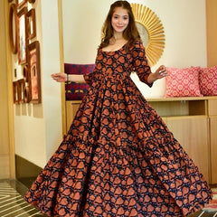 Black Masleen Silk long Gown-AC-7003