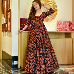 Black Masleen Silk long Gown-AC-7003