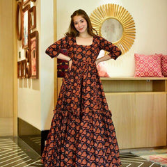 Black Masleen Silk long Gown-AC-7003