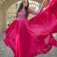 Pink Coloured Party Wear Gown 9122