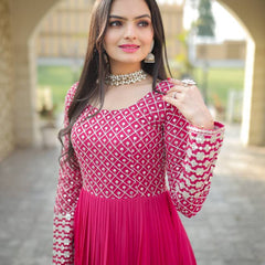 Pink Coloured Party Wear Gown 9122