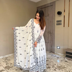 White Design Premium Anarkali Suit Set