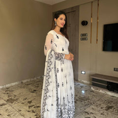White Design Premium Anarkali Suit Set