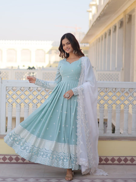 Premium Quality Sky Anarkali Suit Set