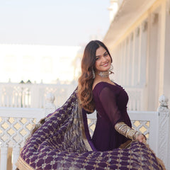 WAINE COLOUR READYMADE ALIA CUT GOWN WITH DUPATTA SET-KKA-1070