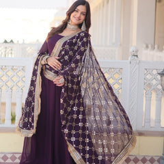 WAINE COLOUR READYMADE ALIA CUT GOWN WITH DUPATTA SET-KKA-1070