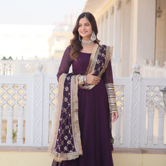 WAINE COLOUR READYMADE ALIA CUT GOWN WITH DUPATTA SET-KKA-1070