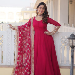 PINK COLOUR READYMADE ALIA CUT GOWN WITH DUPATTA SET-KKA-1070