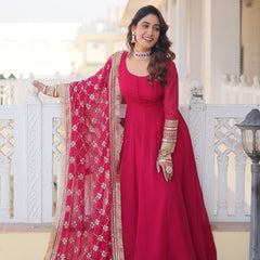 PINK COLOUR READYMADE ALIA CUT GOWN WITH DUPATTA SET-KKA-1070