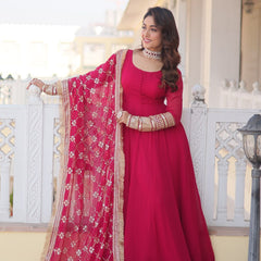 PINK COLOUR READYMADE ALIA CUT GOWN WITH DUPATTA SET-KKA-1070
