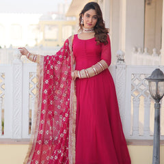 PINK COLOUR READYMADE ALIA CUT GOWN WITH DUPATTA SET-KKA-1070