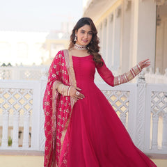 PINK COLOUR READYMADE ALIA CUT GOWN WITH DUPATTA SET-KKA-1070