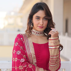 PINK COLOUR READYMADE ALIA CUT GOWN WITH DUPATTA SET-KKA-1070