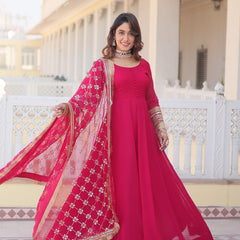 PINK COLOUR READYMADE ALIA CUT GOWN WITH DUPATTA SET-KKA-1070
