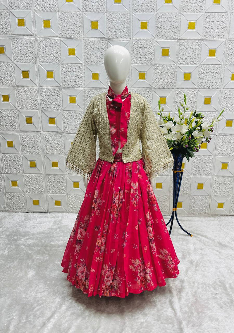 New Designer Lehenga Choli With Koti Ready To Wear Collection OC-210 Hot Pink