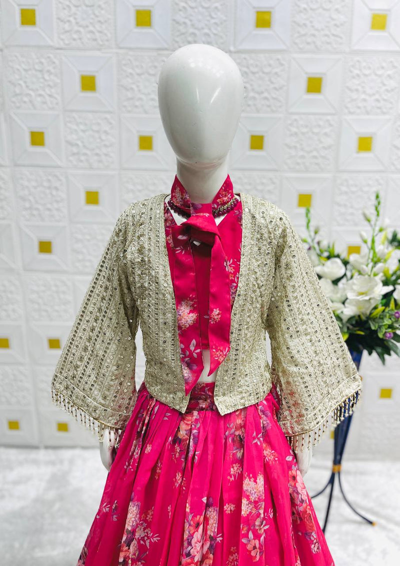 New Designer Lehenga Choli With Koti Ready To Wear Collection OC-210 Hot Pink