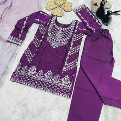 TRENDING TOP WITH BOTTOM AND DUPATTA SET READY TO WEAR COLLECTION OC-214 purple Grape