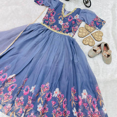 New Designer Taby Silk Organzaa Gownn With Digital Print work OC-202