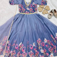 New Designer Taby Silk Organzaa Gownn With Digital Print work OC-202