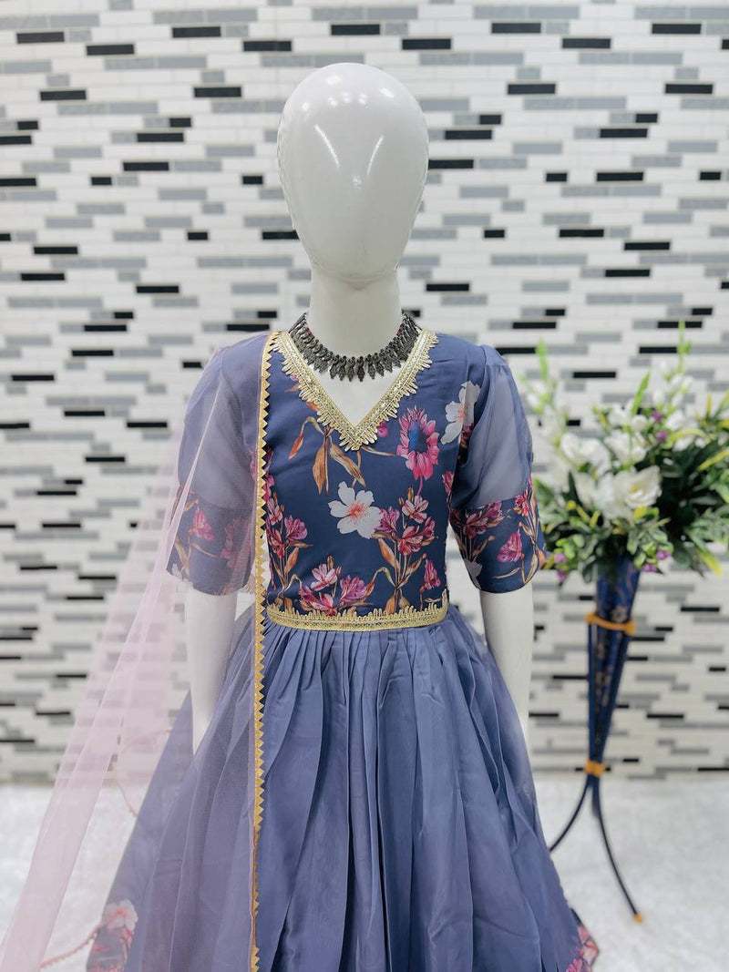 New Designer Taby Silk Organzaa Gownn With Digital Print work OC-202