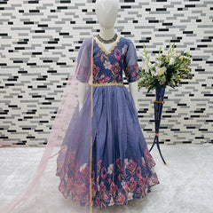 New Designer Taby Silk Organzaa Gownn With Digital Print work OC-202