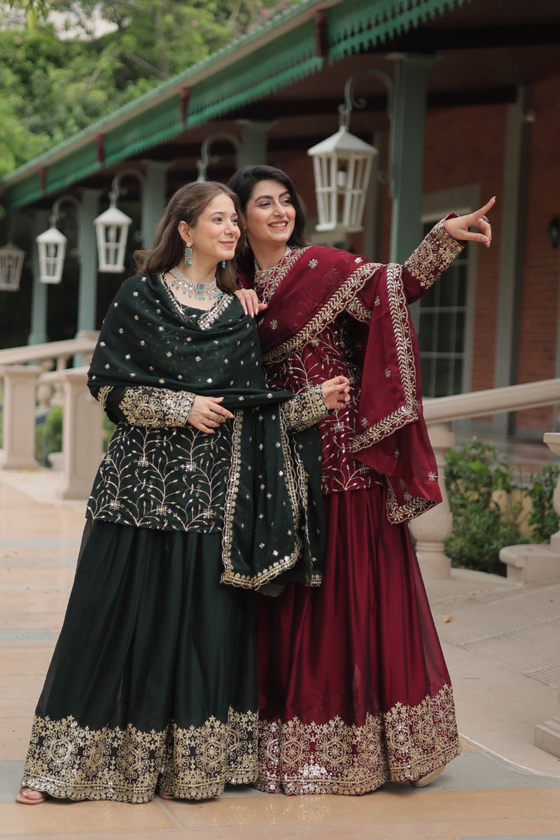 Avni's Designer Readymade Kurti Plazoo Dupatta Set-TD-159