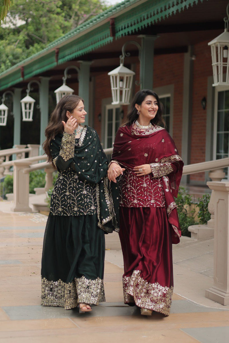 Avni's Designer Readymade Kurti Plazoo Dupatta Set-TD-159