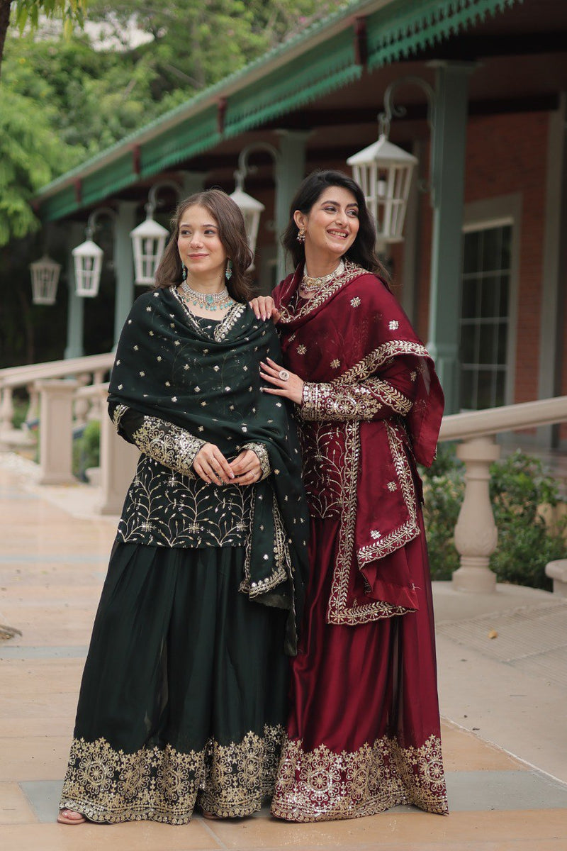 Avni's Designer Readymade Kurti Plazoo Dupatta Set-TD-159