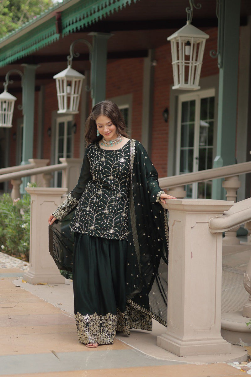 Avni's Designer Readymade Kurti Plazoo Dupatta Set-TD-159