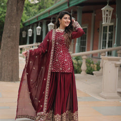 Avni's Designer Readymade Kurti Plazoo Dupatta Set-TD-159