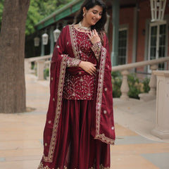 Avni's Designer Readymade Kurti Plazoo Dupatta Set-TD-159