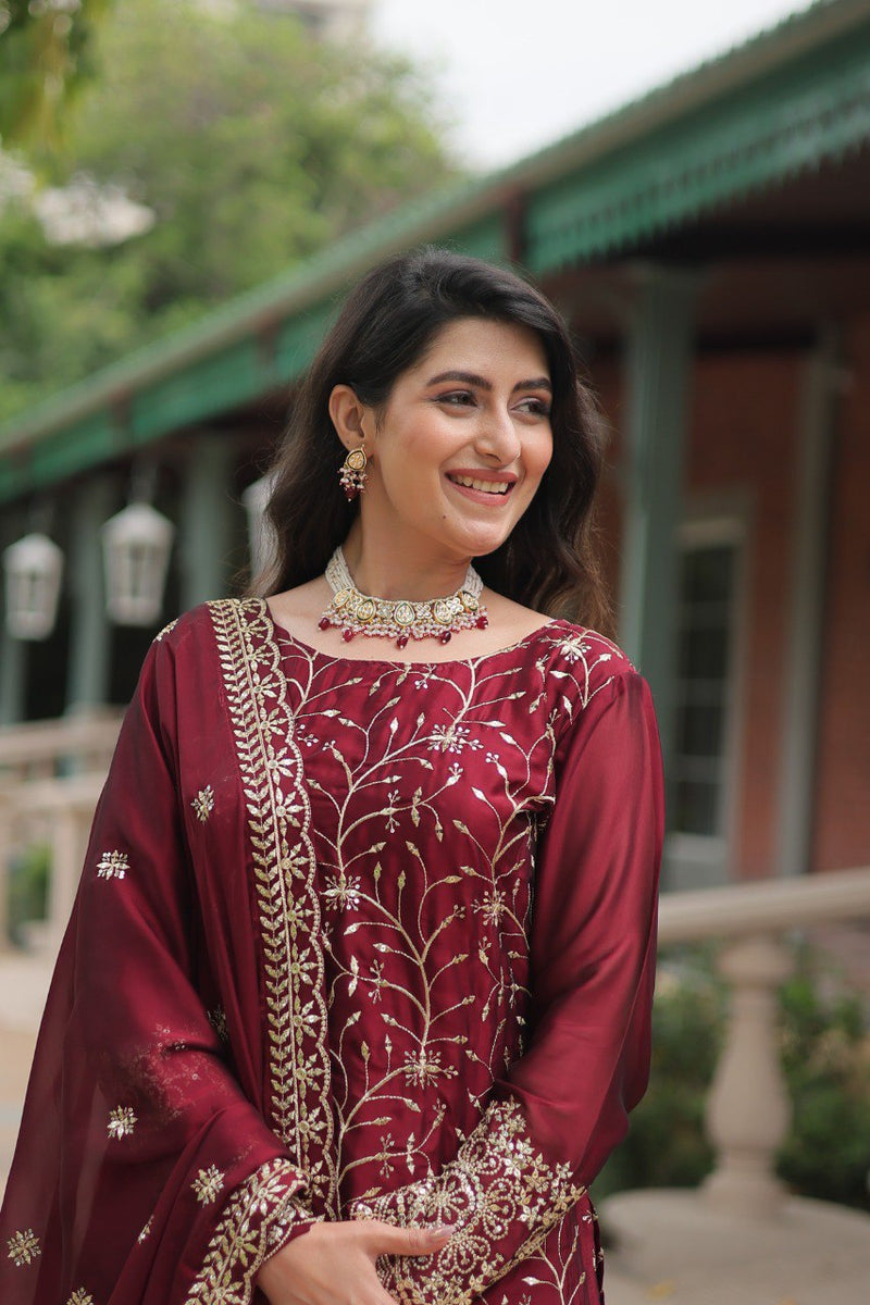 Avni's Designer Readymade Kurti Plazoo Dupatta Set-TD-159