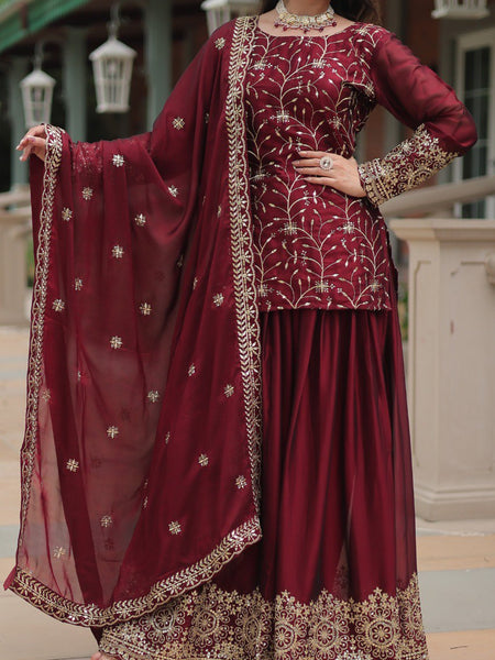 Avni's Designer Readymade Kurti Plazoo Dupatta Set-TD-159
