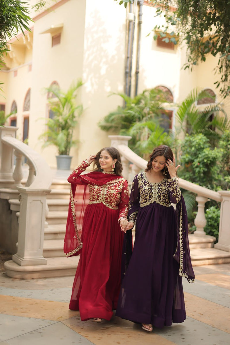 Payal's Blooming Gown With Sequins-Multi Embroidered Work L9195