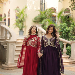 Payal's Blooming Gown With Sequins-Multi Embroidered Work L9195