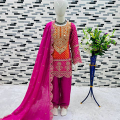 Pure Chinnon With Heavy Embroideryy Coding Dori-Sequence Work Top-Bottomm And Dupattaa Set Fully Stitched OC-186