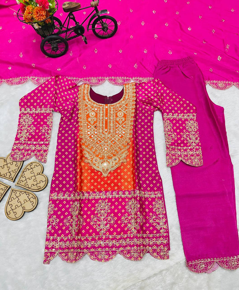 Pure Chinnon With Heavy Embroideryy Coding Dori-Sequence Work Top-Bottomm And Dupattaa Set Fully Stitched OC-186